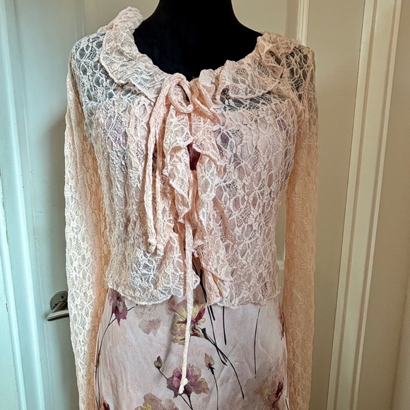 NWT Thirty Thirty Floral blush pink maxi dress with lace shrug - S - Picture 5 of 12